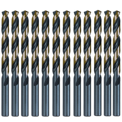 12PCS 1/8'' Black/Gold HSS Jobber Length Twist Spiral Drill Bits 135 Split Point