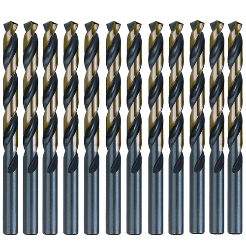 12PCS 1/8" Black/Gold HSS Jobber Length Twist Spiral Drill Bits 135 Split Point