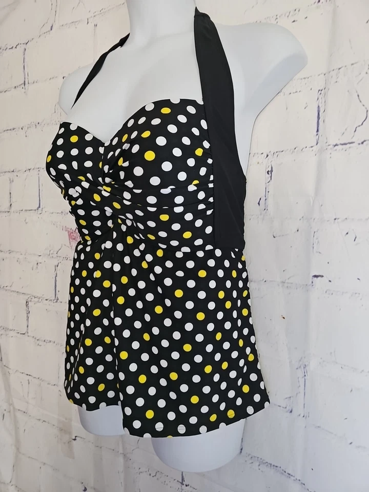 Catalina Swimsuit Tankini Top Plus 3X Retro Polka Dot Halter Tie Style Lined - Image 4 of 4