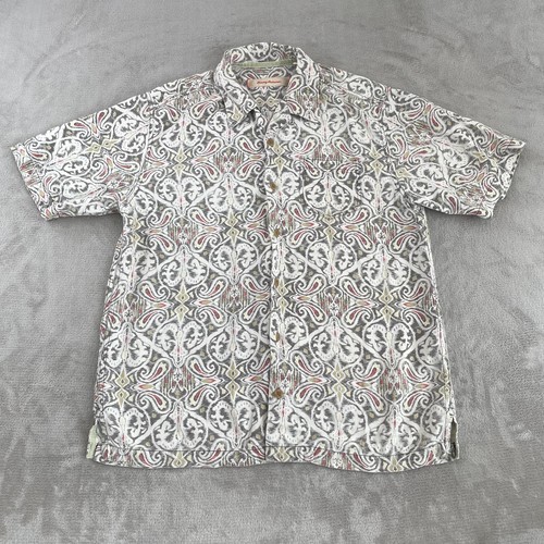 Tommy Bahama Shirt Men Medium Beige Paisley AOP Silk Camp Loop Collar Hawaiian - Picture 3 of 8