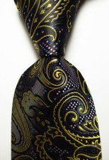 New Classic Paisley Black Yellow Pink JACQUARD WOVEN Silk Men's Tie Necktie