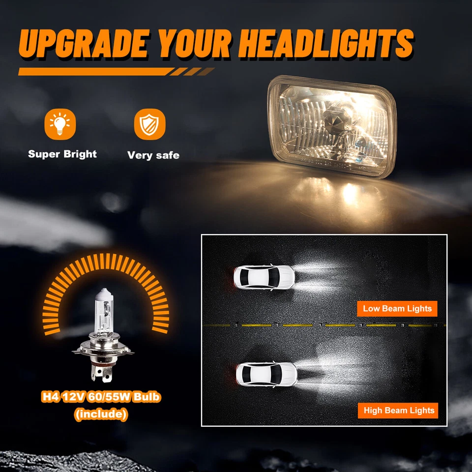 HeadLights Assembly 7 inch Rectangular Conversion Factory Replacement Clear Lamp - Image 2 of 4