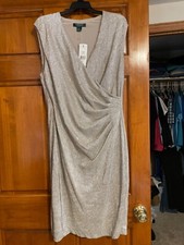 NEW lauren ralph lauren dress, white gold,  Size 14, New w Tags