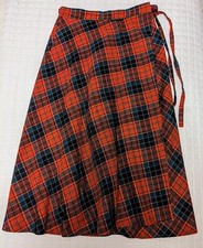 VTG CLYDE Tartan Plaid Wrap Skirt Dark Academia Grannycore, Red Green, 13/14