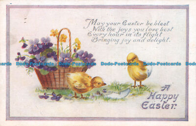 R155290 Grüße. Frohe Ostern. Küken und Blumen im Korb. Philco