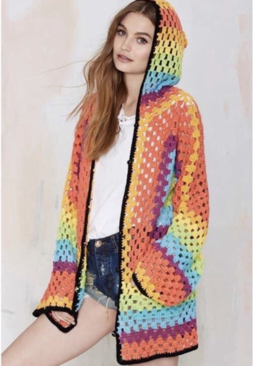 Unif Meda rainbow crochet hooded cardigan sweater | eBay display picture 2