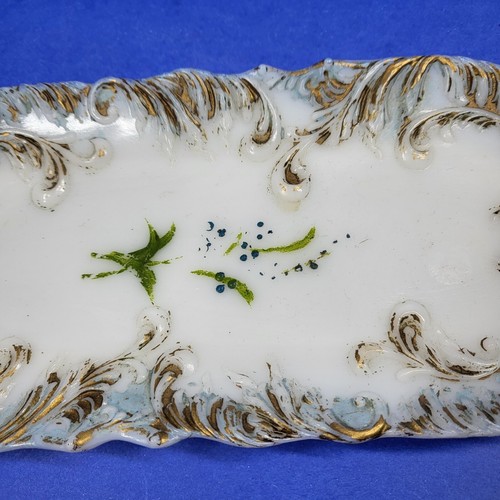 Cassettiera vittoriana in vetro bianco latte Dithridge? Antico rettangolare 8"x4" - Foto 3 di 12