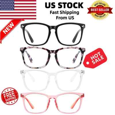 4Pcs Blue Light Blocking Glasses for Women Men, Fashion Fake Anti Eye Strain Eye