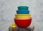 Vintage Fire-King Primary Colors Mixing Bowl Set of 4   Red, Yellow, Blue, Green