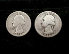 Lot of (2) 1936 D Washington Silver Quarters. 90% Silver. Circulated Condition.