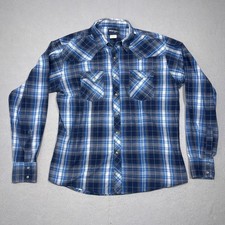 Wrangler Western Shirt Men XL Regular Fit Blue Plaid Pearl Snap Button Cowboy
