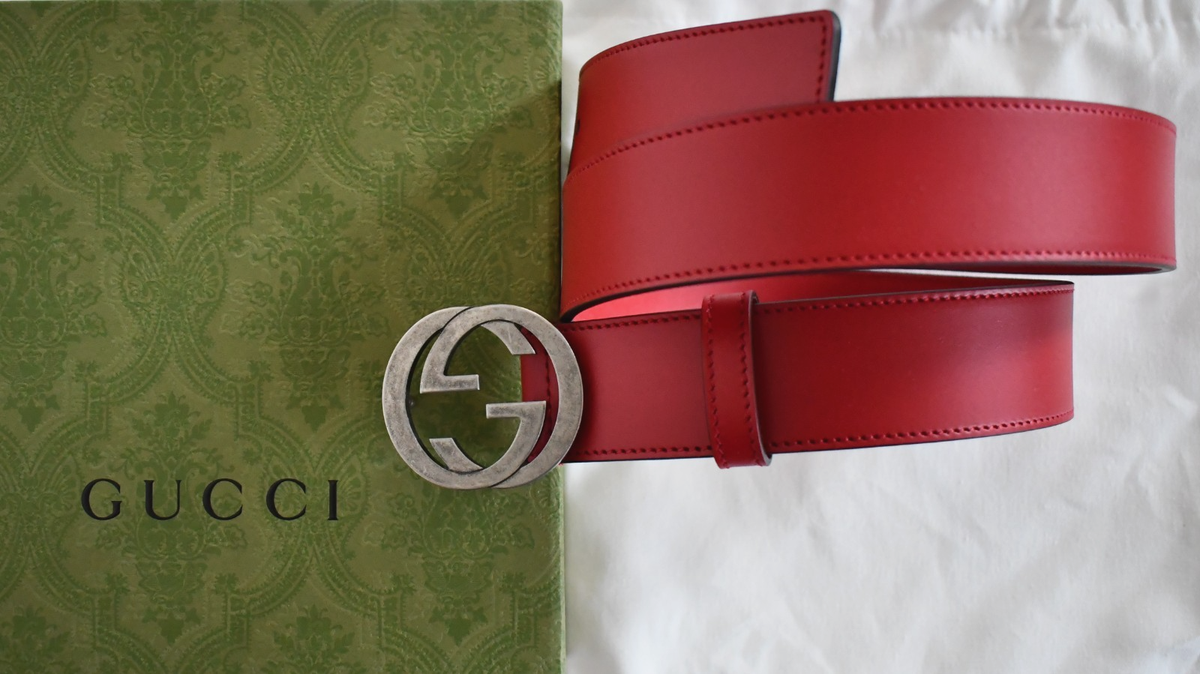 NEW Authentic GUCCI Red Leather Interlocking G Buckle Women's Belt