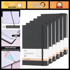 6 Pack A5 Hardcover Lined Notebooks - 200 Pages Each, Black, Perfect for School