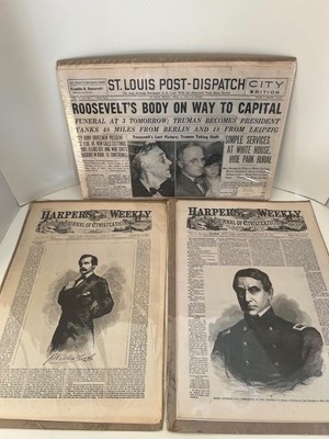 LOT OF 3 HISTORICAL NEWSPAPER REPRINT-HARPER'S WEEKLY,ST LOUIS POST LINCOLN,FDR