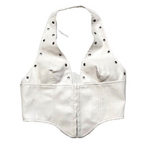 NWT Princess Polly Palladia Faux Leather Jordy Corset Top Halter White US 8