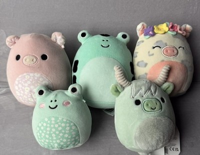 5  Squishmallows Lot Of 5 Spring Colors Pastel Pink Teal Beige Pig, Frog, Cow