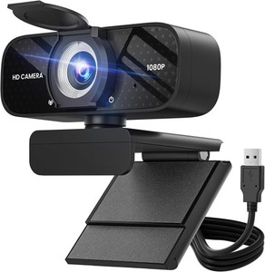1080P HD Webcam with Microphone Noise Cancellation Privacy Cover