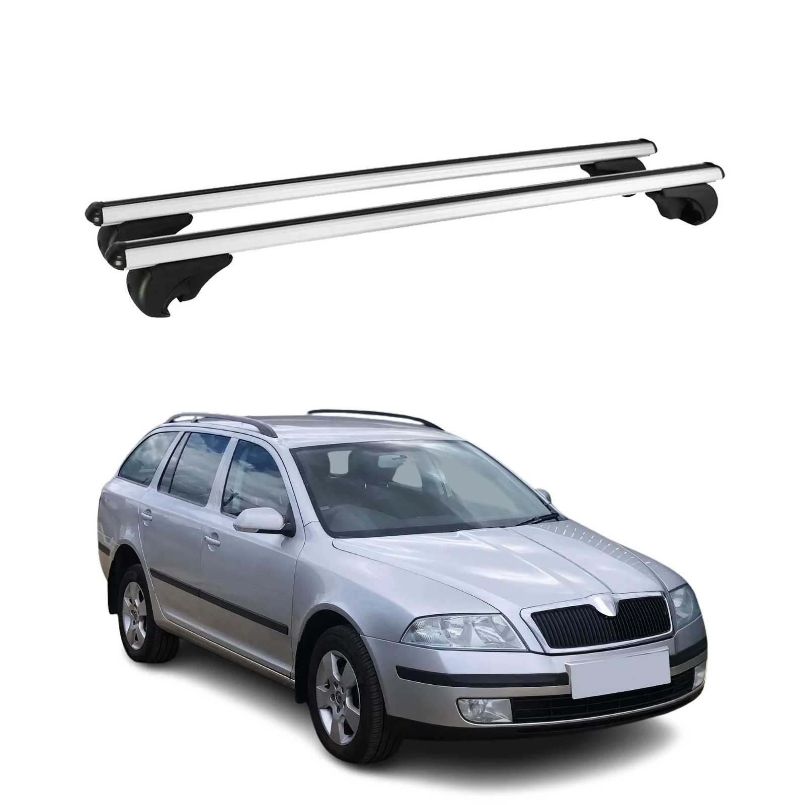 Barres de toit légères anti-sifflement en alu pour Skoda Octavia Break 2004 à 2012