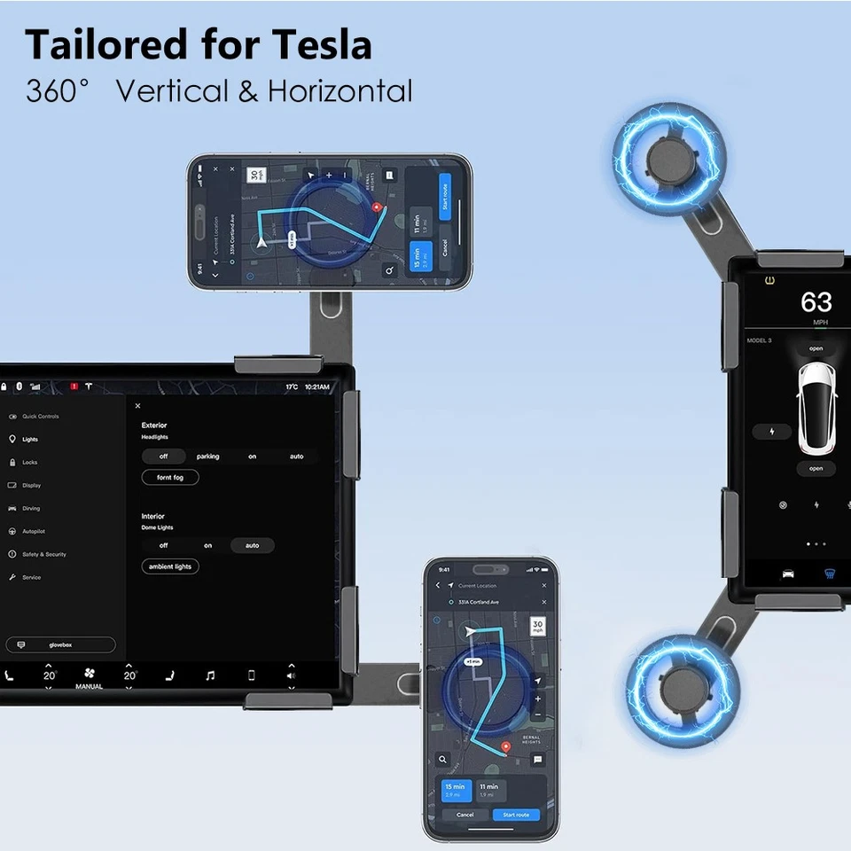 Magnetic Car Display Screen Phone Mount Holder 360° Adjustable for Tesla 3 Y X S - Image 3 of 4