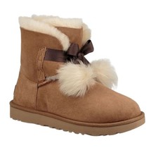 UGG MINI GITA CHESTNUT CAMOSCIO FIOCCO PELLICCIA MONTONE NUOVI N. 37 ORIGINALI