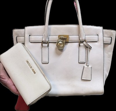 Michael Kors Hamilton Traveler Leather Cross-Body Messenger Bag White W/WALLET