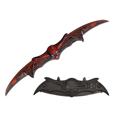 11"" Bat & Skull Pattern Aluminum Handle Double Blade Folding Knife Red & Black