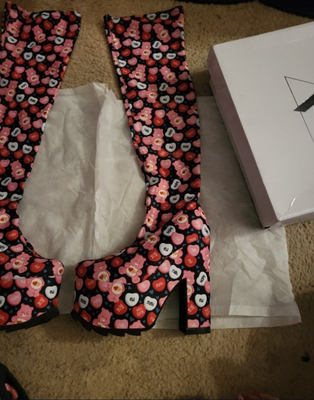 YRU Labyrinth Care Bears Valentine Platform Thigh-High Boots 