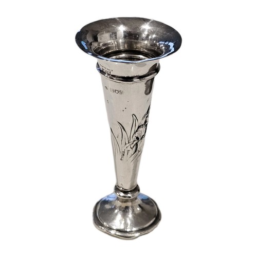 Antq Hardy Bros Sterling Silver Trumpet Vase Iris Floral Art Nouveau London 1905 - Photo 2/4