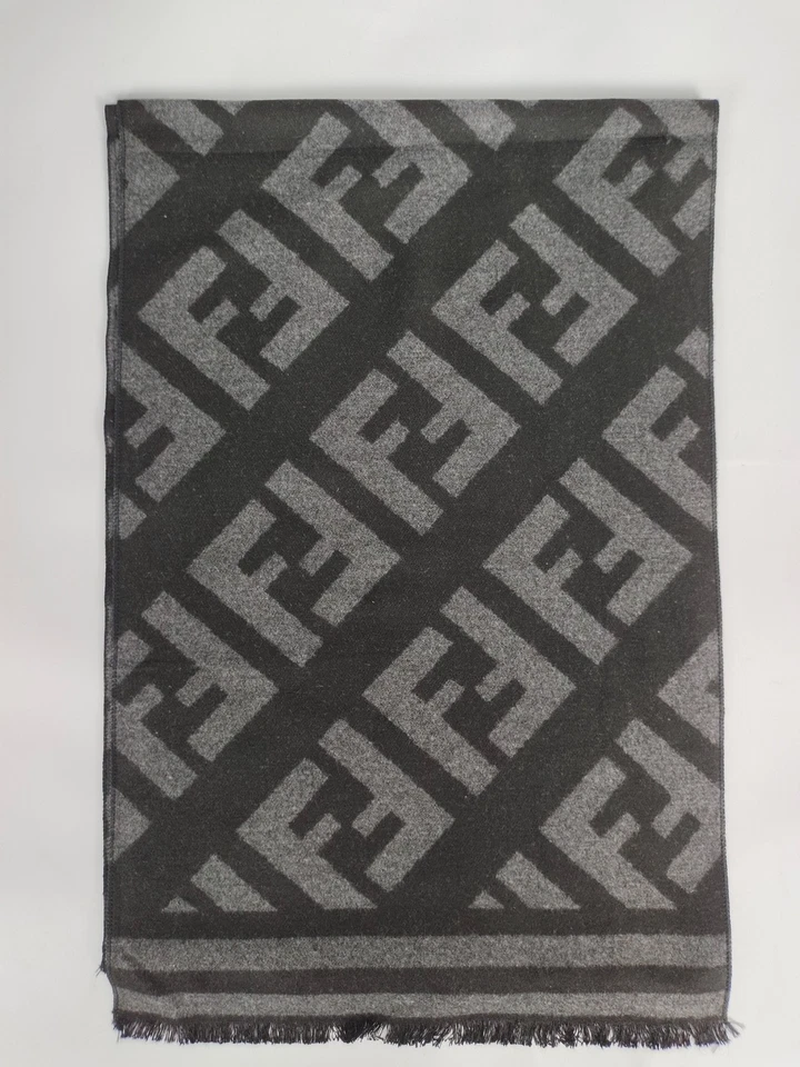 FENDI genuino vintage estampado gris lana cachemir invierno bufanda bufandas Foto 2 de 4