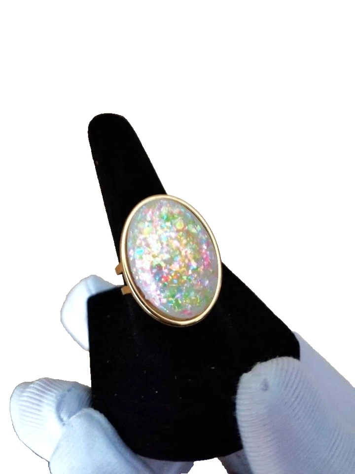 Кольцо с белым опалом; кольцо из смолы для шампанского из 18-каратной позолоченной нержавеющей стали - Изображение 4 из 4