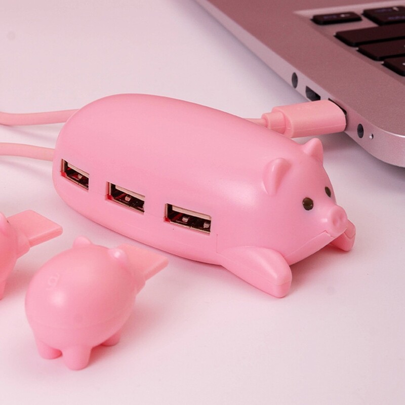 Pink Pig USB 2.0 Hub for Laptop Keyboard Mouse Portable Extender Gadget