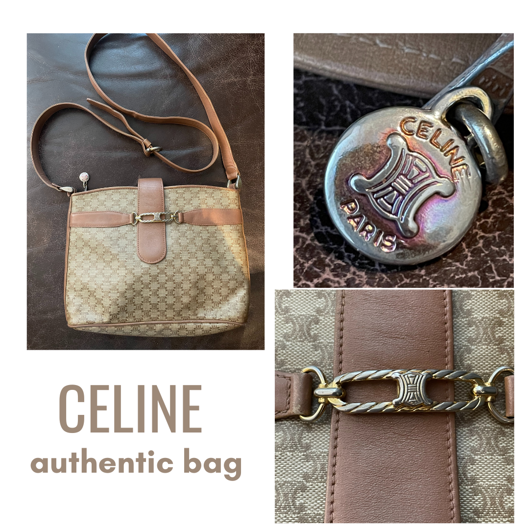 Celine Vintage Macadam Brown Bag Shoulder Bag Crossbody Slim