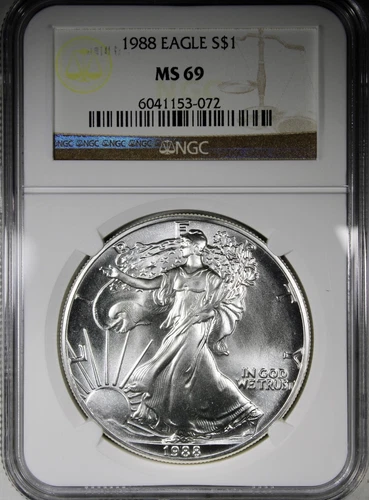 1988 American Silver Eagle NGC MS69 White Coin High Grade Early Date