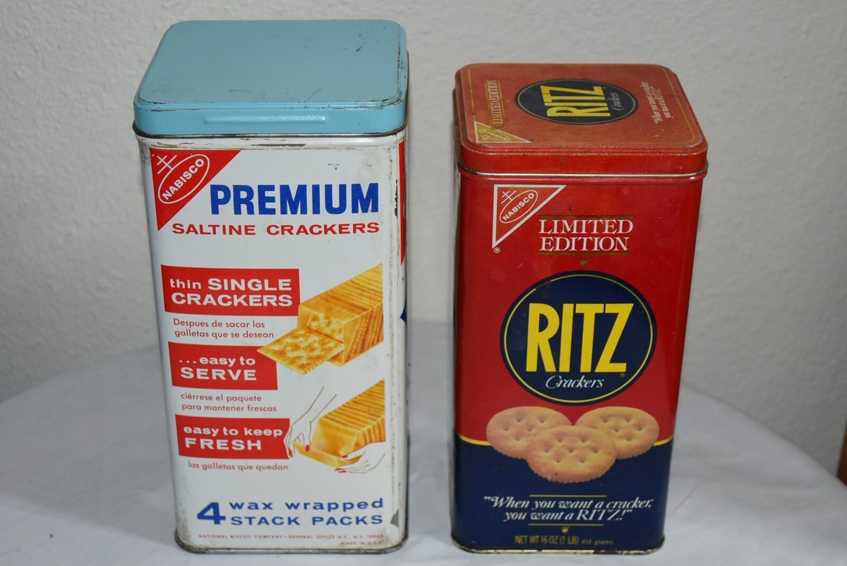 ヴィンテージ レトロ RITZ 空き缶 2 Vintage NABISCO Crackers Premium - blue top 1987 RITZ limited