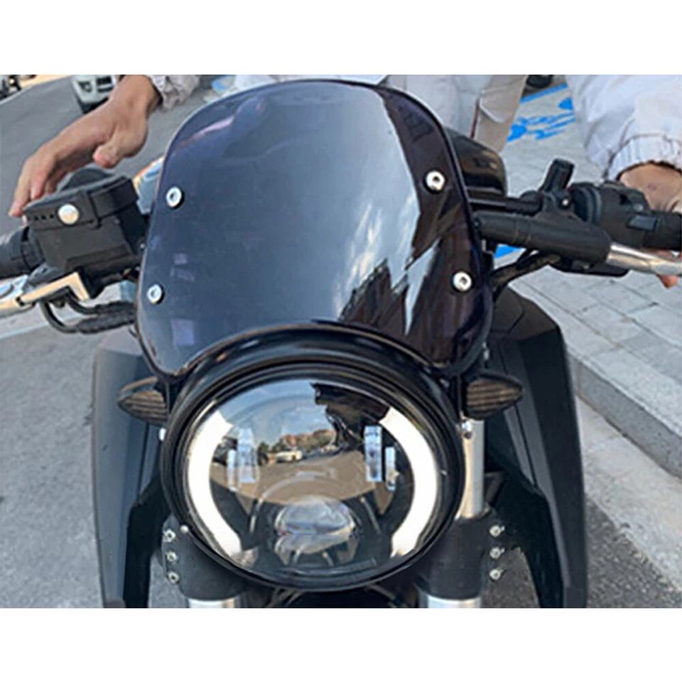 Carenado universal para faros de motocicleta parabrisas 5-7"" redondo negro Foto 3 de 4