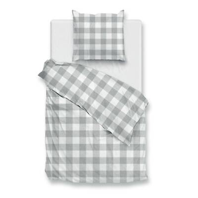Zo! Home Cotton Bettwäsche 135x200 Quattro di Lino Dove Grey grau weiß kariert