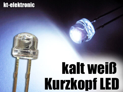 10 Stück LED 5mm straw hat kalt weiß, Kurzkopf, Flachkopf