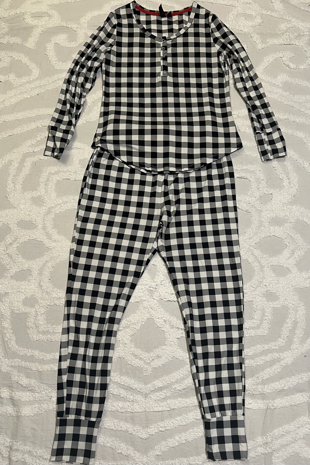 CYNTHIA ROWLEY BLACK AND WHITE PLAID PAJAMAS LOUNGEWEAR SET