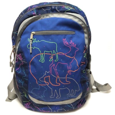 LL Bean Vintage Blue Neon Print Tote Bag - Multi-Pocket Organizer Carryall