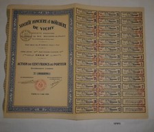 100 franków akcji Société Foncière et Hôtellière de Vichy Paryż 1926 (127972)