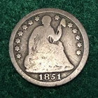 1851 Seated Liberty Half Dime Choice Good G Coin #406