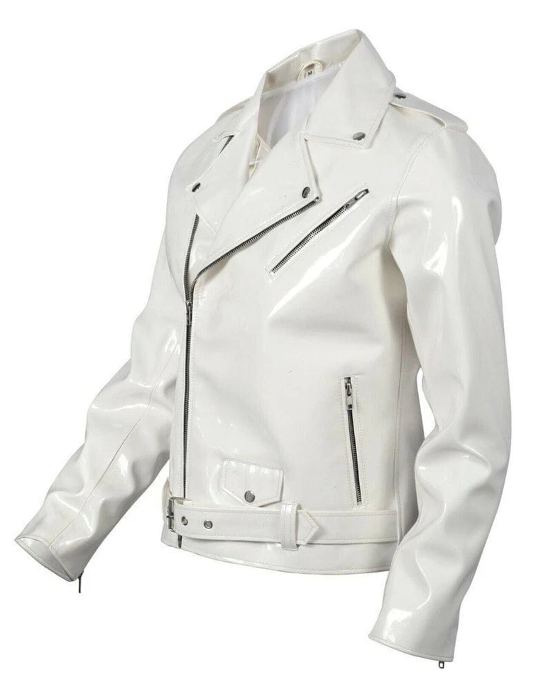 Gothic Handmade EMO Moto White PVC Vinyl Jacket Stylish Men Motorcycle Jacket - Image 2 of 4