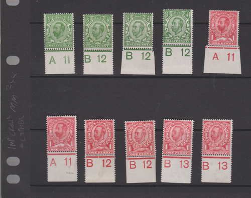GB KGV 1912 Downey Head 1/2d & 1d Scarlet Fine Mint Controls x 10 Imperial Crown