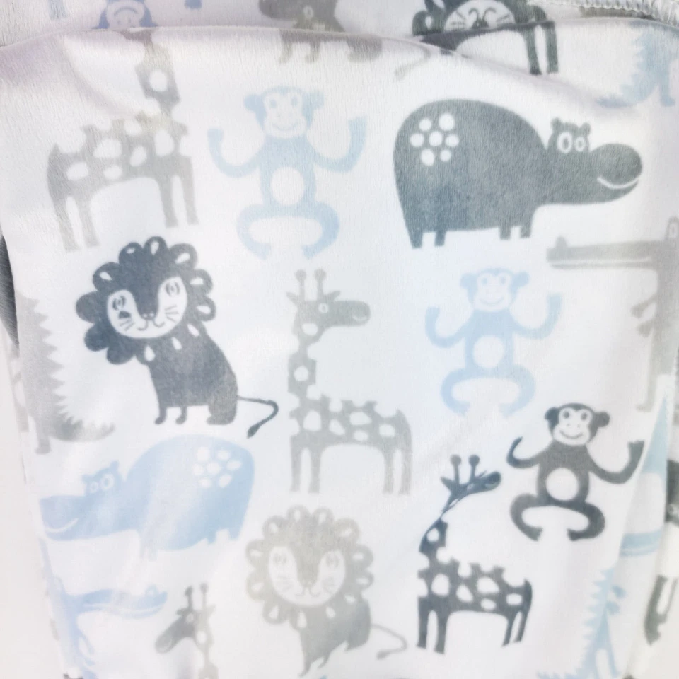 Dreamers Jungle Baby Manta Azul Gris León Hipopótamo Jirafa Manta de Seguridad Lovey Foto 4 de 4