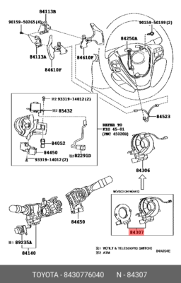 Genuine OE cable sub-assy, spiral w/sensor, 8430776040 for TOYOTA 