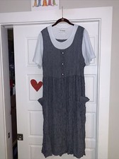 Tres Paquette Navy White Striped Dress Faux Lace Under Shirt Pockets Size 2X?