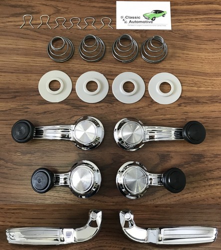 68-72 Black Knob Window Cranks Vent & Door Handles Springs Washer Clips 20pc Set - Picture 3 of 11