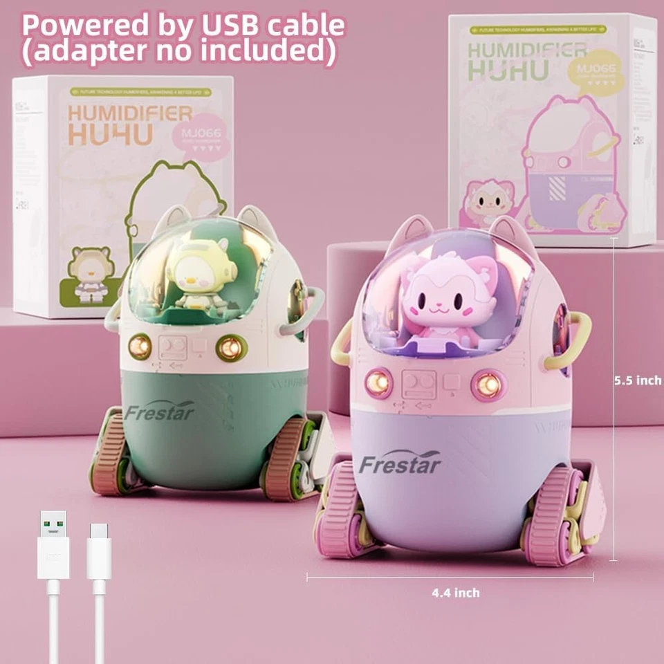 Mini USB Humidifier 220ml with LED Night Light, Small Cute Humidifier Huhu Pink - Image 3 of 4