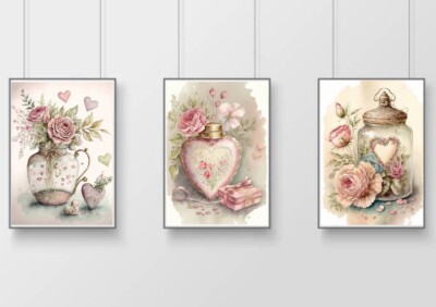 Rosen Blumen Druck Bild Country Shabby Chic ungerahmt A4 3er Set Country 1