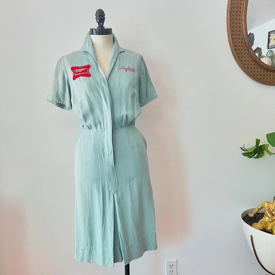 Vestido de boliche Miller High Life punto de cadena años 50 vintage como nuevo gabardina S Foto 3 de 4